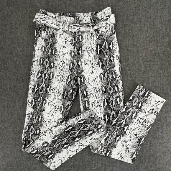 AKIRA Leopard Skinny  Pants Belted Size‎ 1 Juniors Stretch Cotton Spandex White - Picture 2 of 16